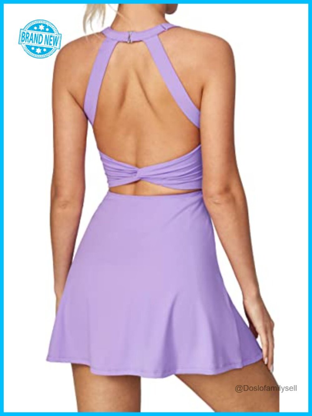 Tennis Dress with Built in Shorts Bra Athletic Cut Out Golf Workout Dress